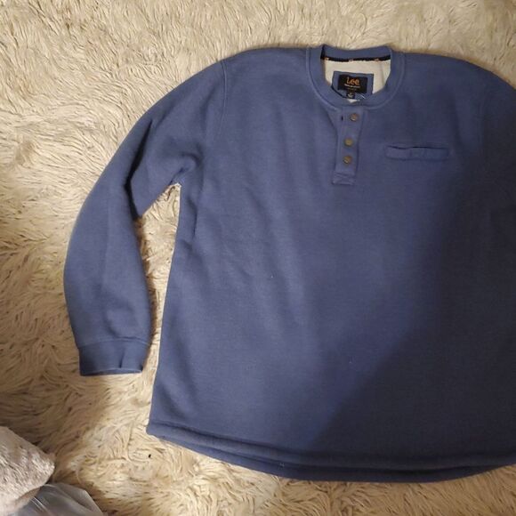 LEE Premium Select Thermal Sweater Mens XL Sherpa Lined Regular Fit Henley Blue - Picture 3 of 9